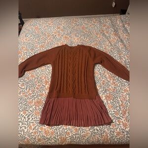 Knit Sweater Dress with Pleated Bottom